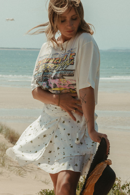 Emily Mini Wrap Skirt - White Floral