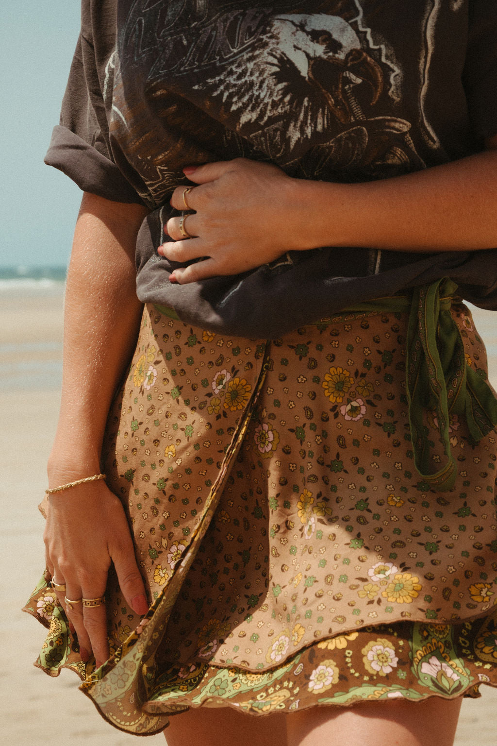 Emily Mini Wrap Skirt -  Olive Multi