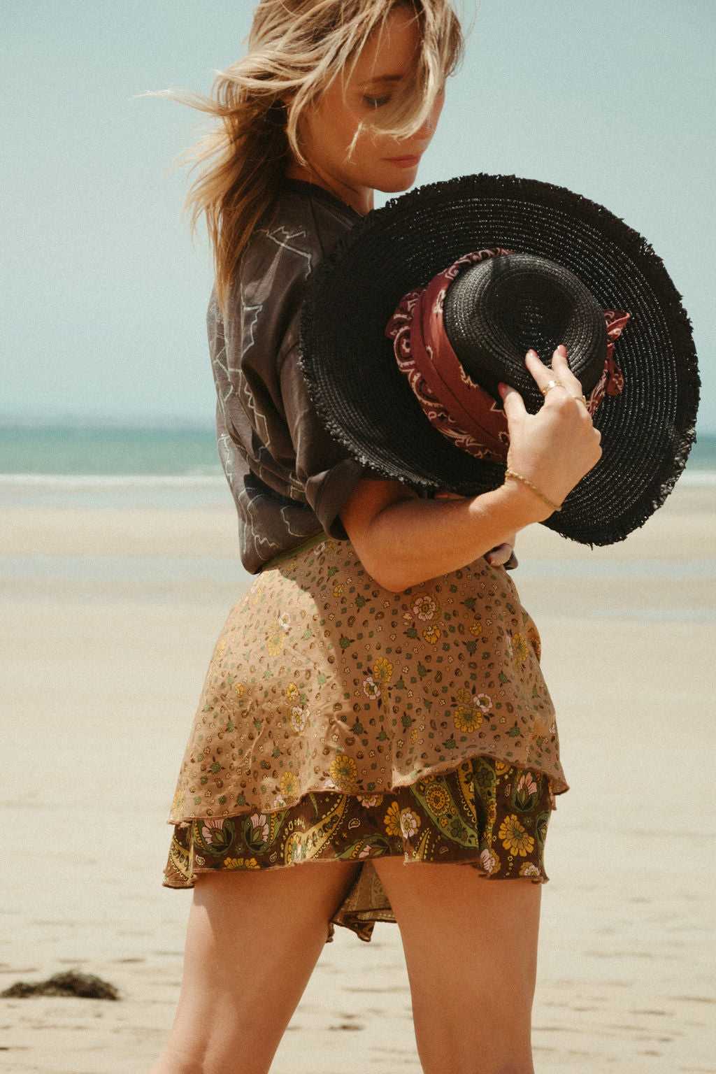 Emily Mini Wrap Skirt -  Olive Multi