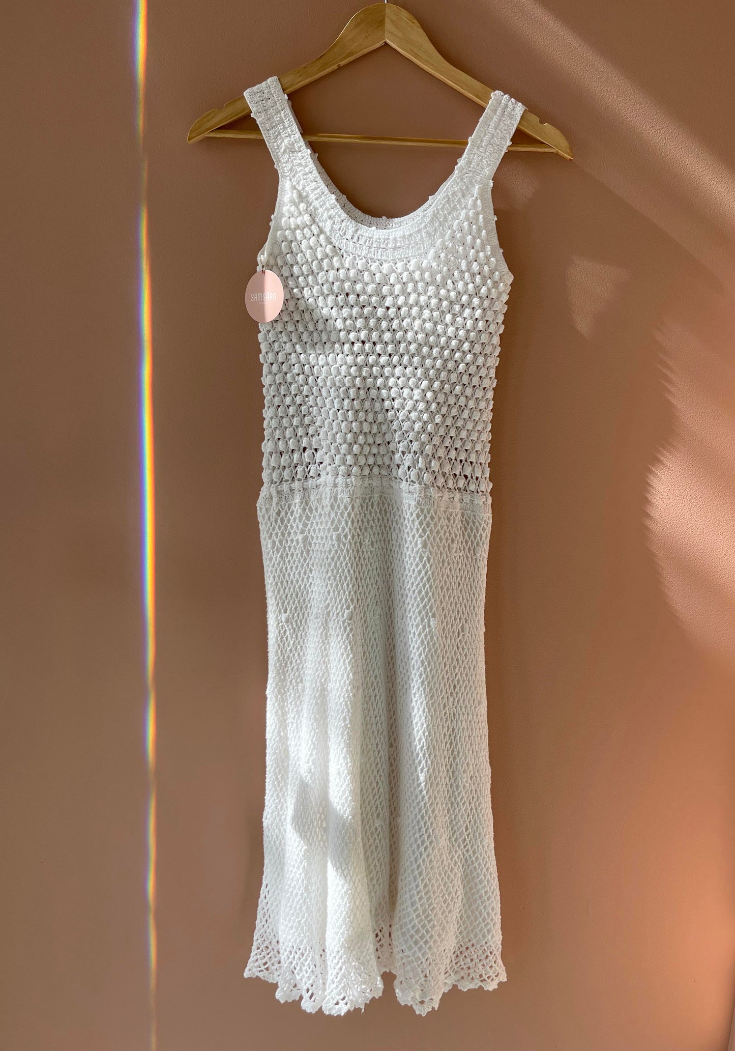 RENEW | White Cotton Crochet Midi Dress