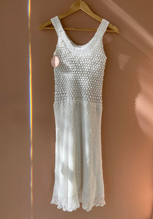 RENEW | White Cotton Crochet Midi Dress