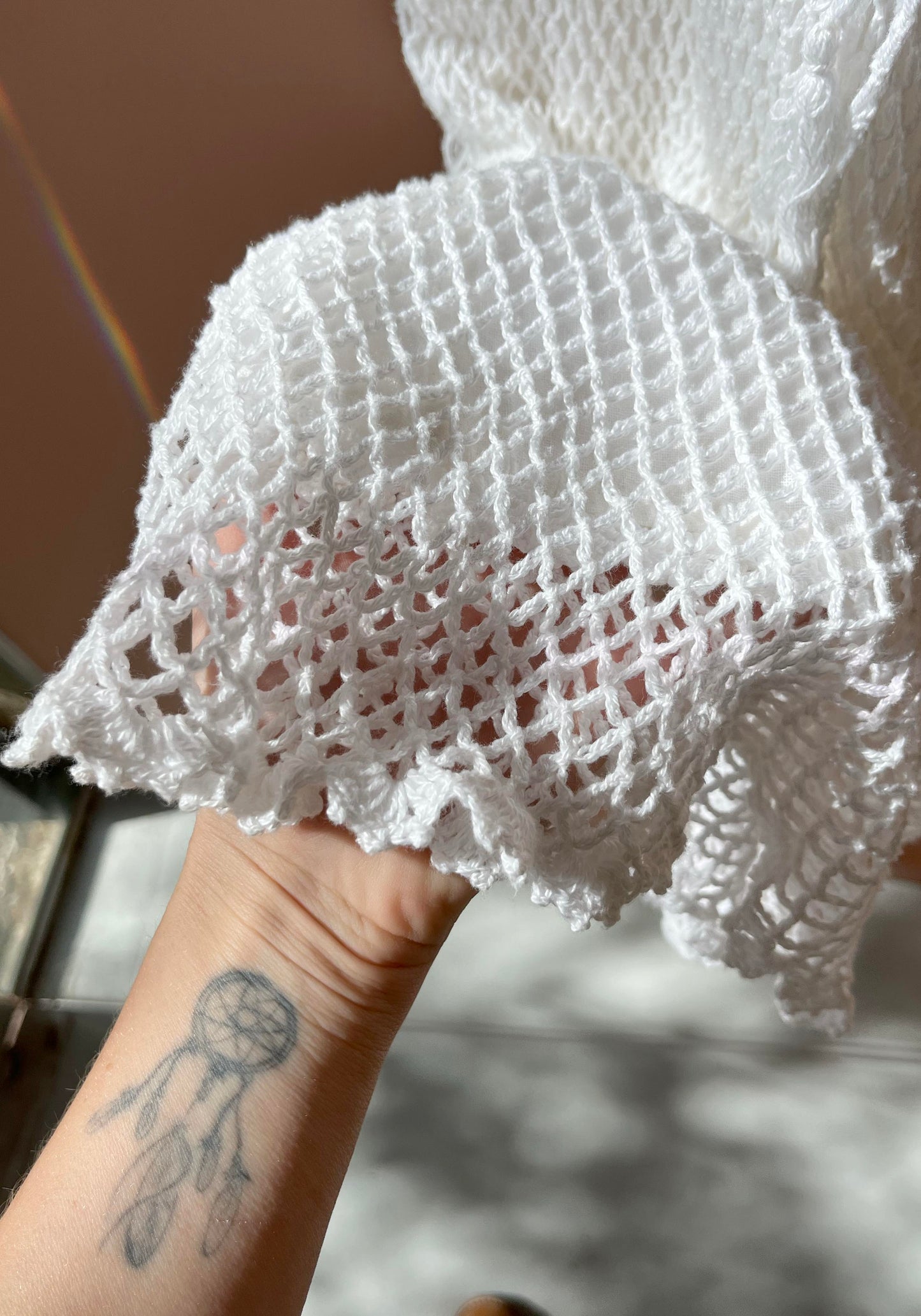 RENEW | White Cotton Crochet Midi Dress