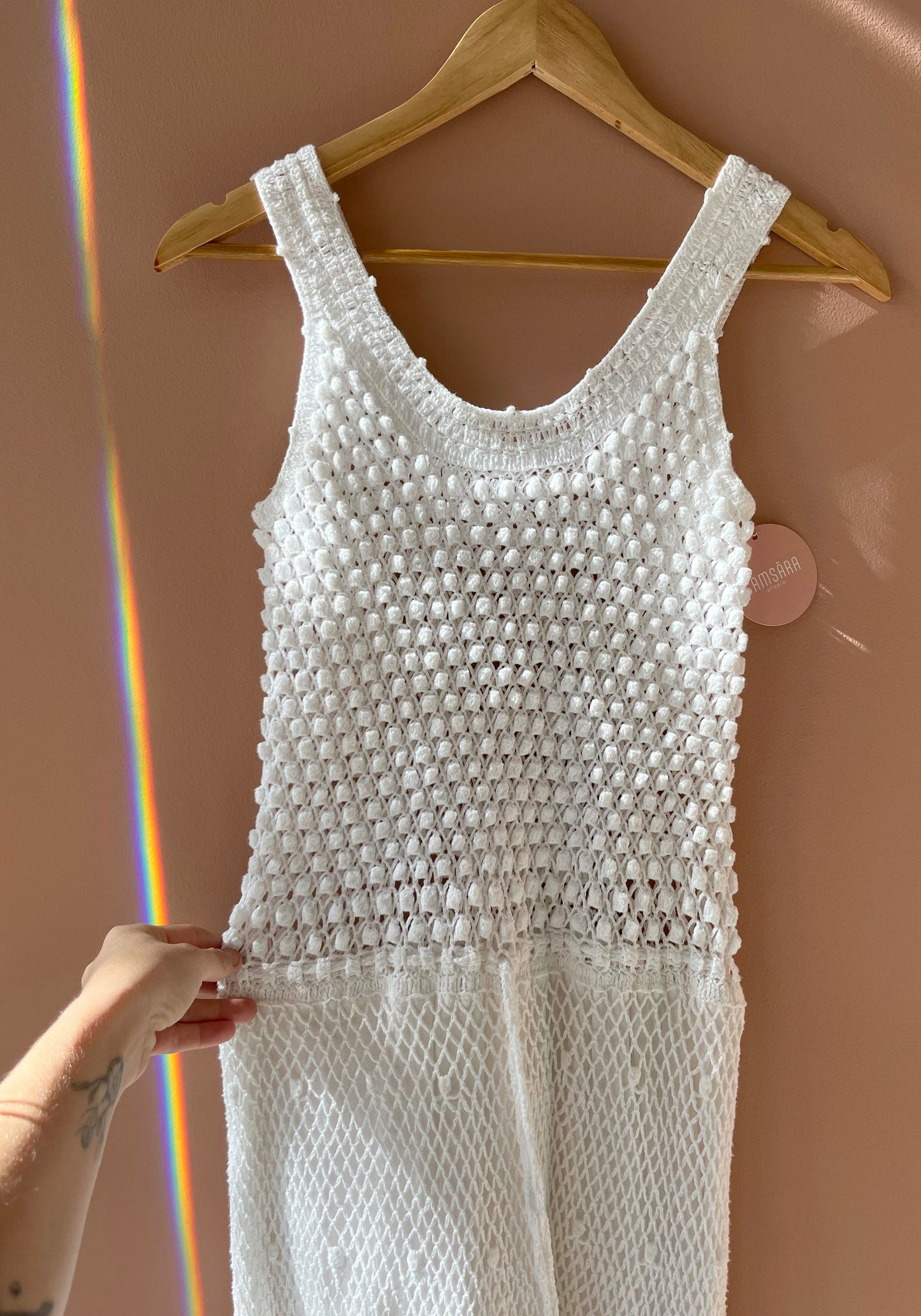 RENEW | White Cotton Crochet Midi Dress