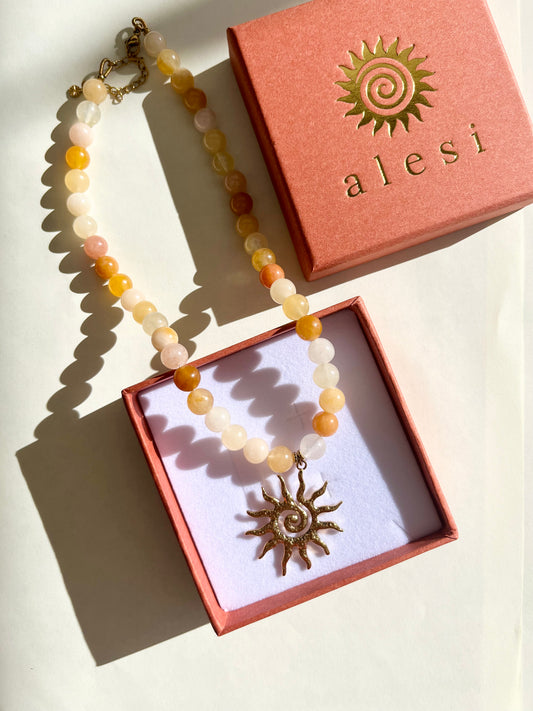 Earth Toned Multi Coloured Beaded Sun Necklace