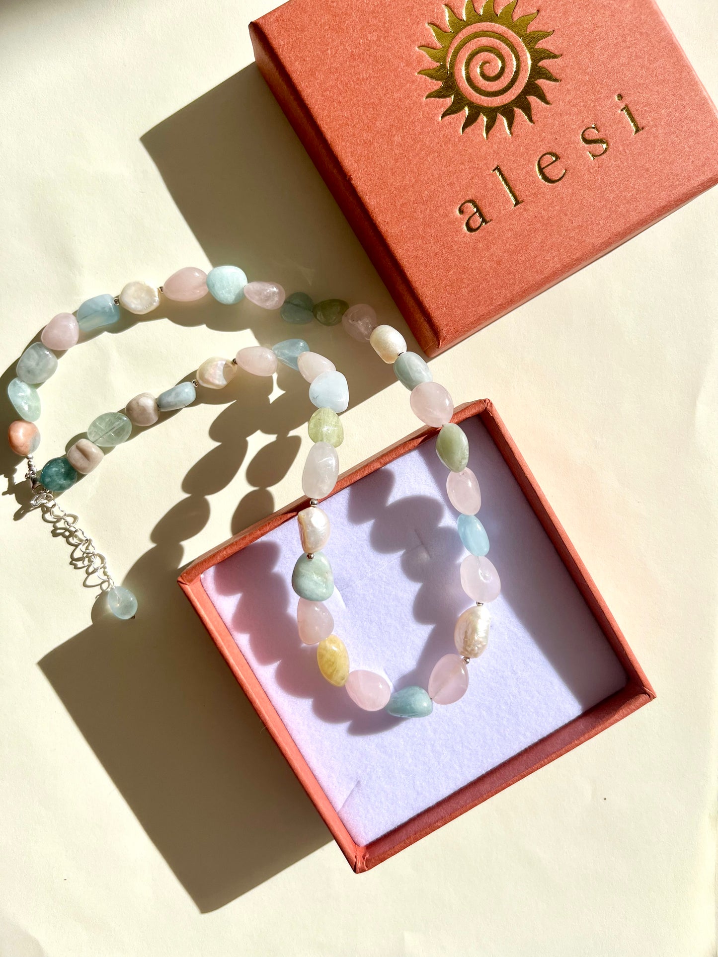 Keshi Pearl And Gemstone Necklace Silver