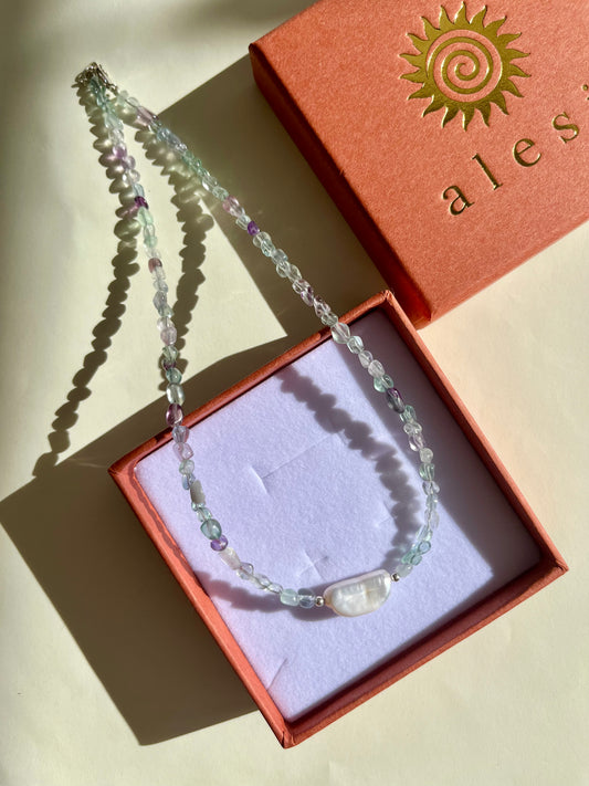 Rainbow Flourite Keshi Pearl Necklace