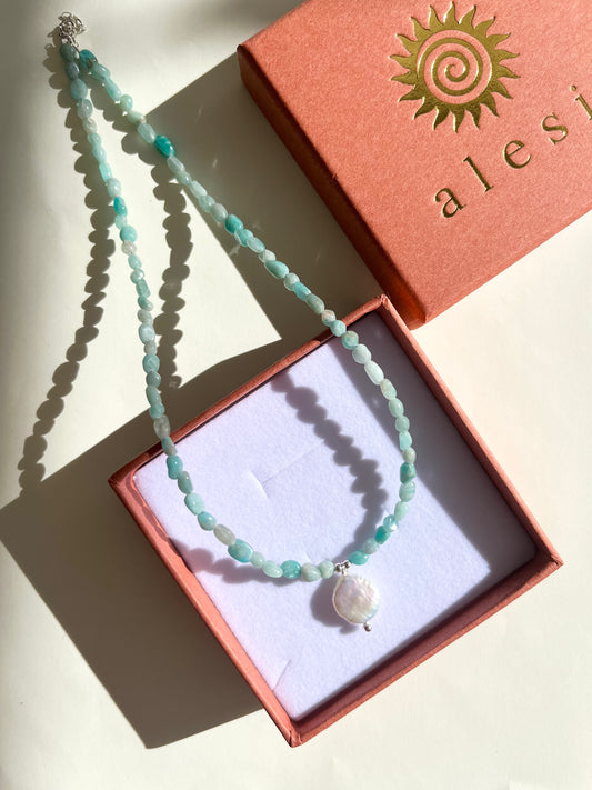 Amazonite Keshi Pearl Necklace
