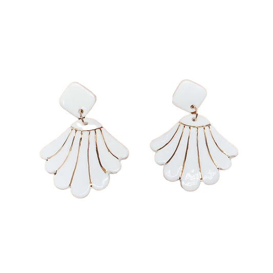 Porcelain Earrings with Gold Finish: White