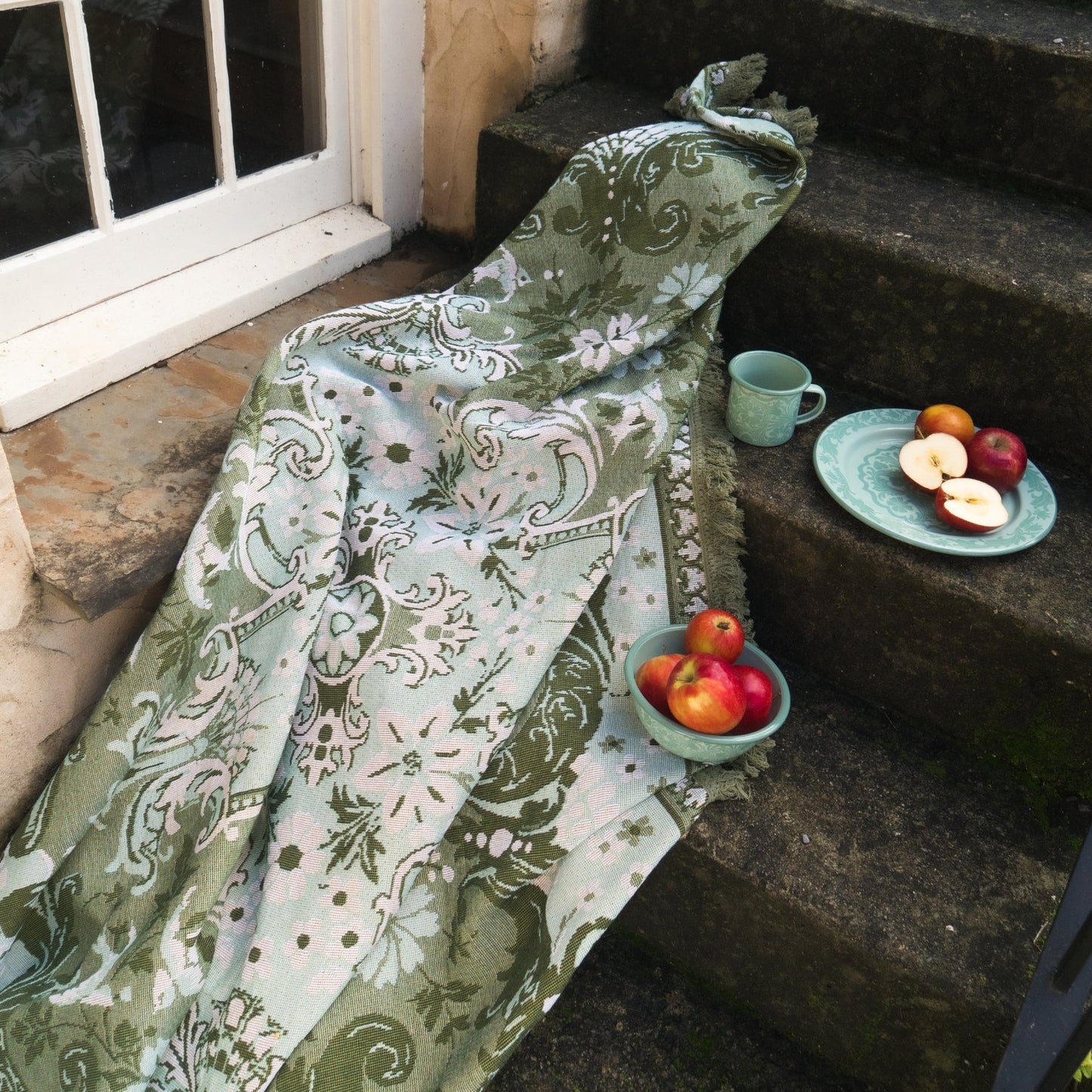 Ornate Floral Throw - Fern