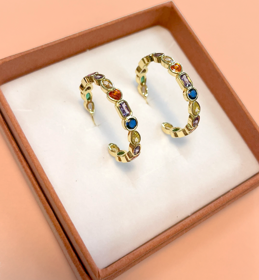 Multicolour Zirconia Big Half Hoops