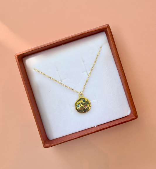 Multicolour Hammered Circular Pendant Necklace