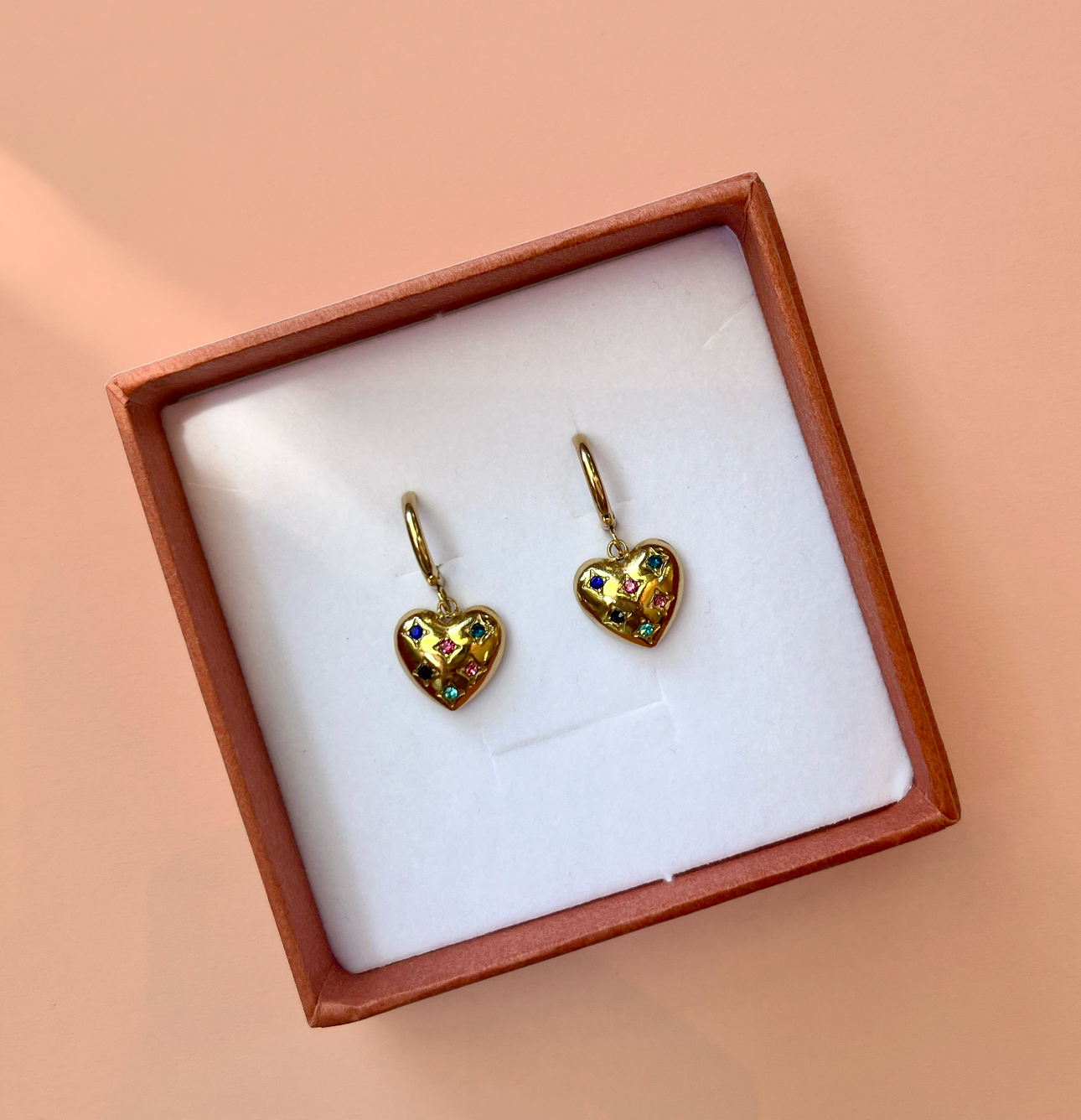 Heart Multicolour Gold Hoops