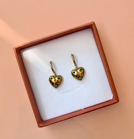 Heart Multicolour Gold Hoops