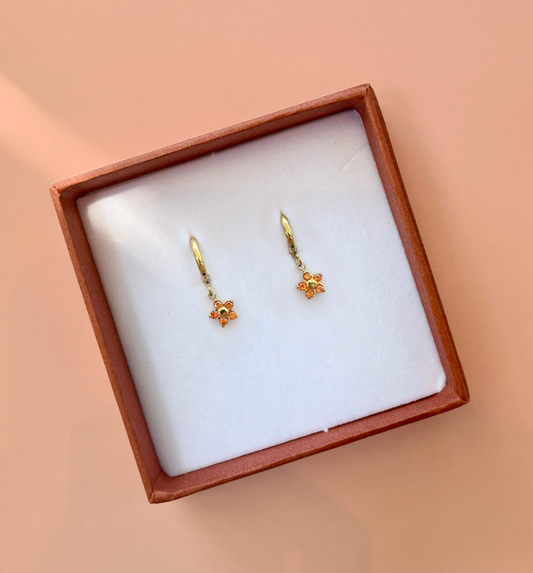 Orange Flower Zirconia Hoop Earrings