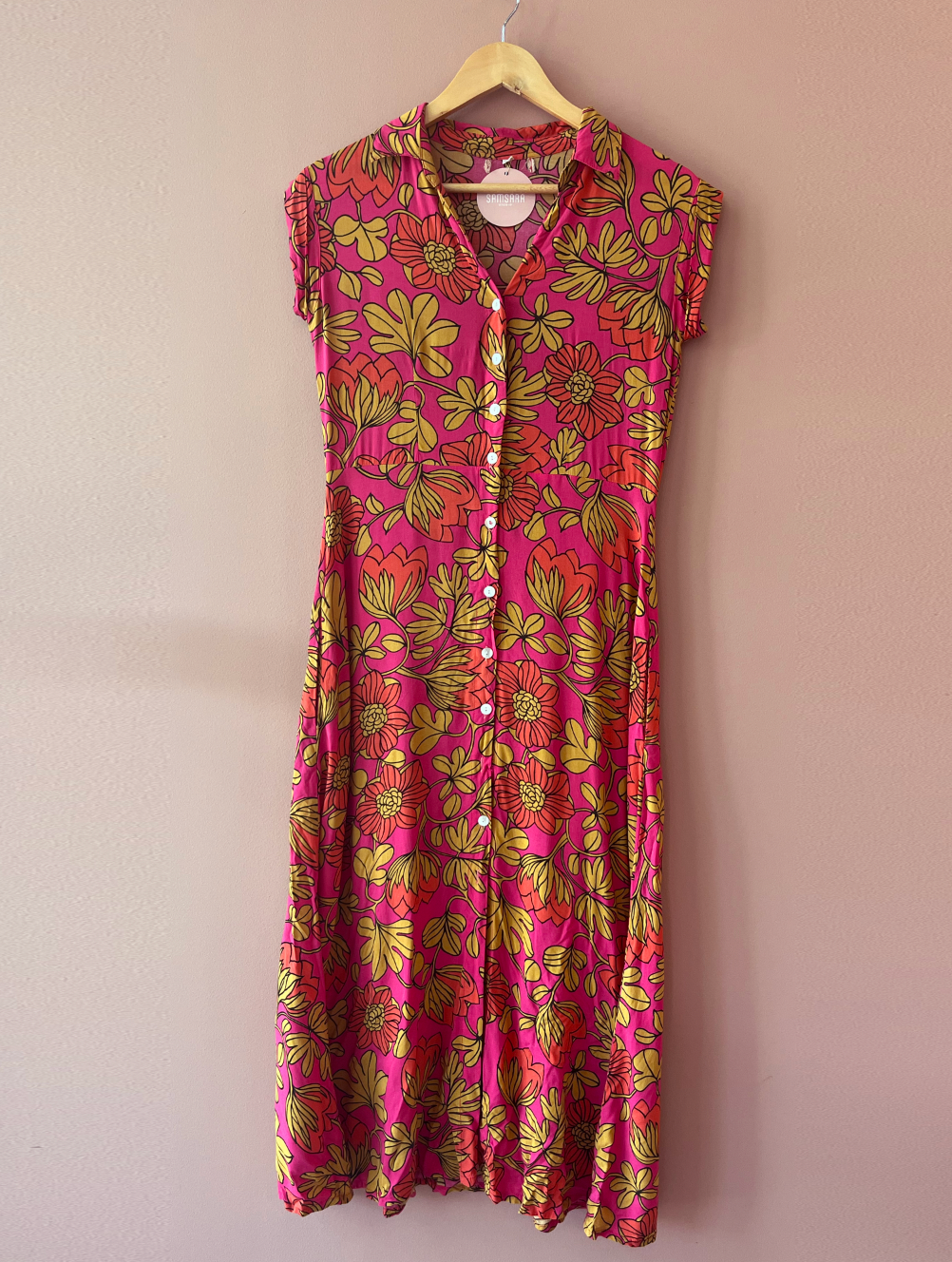 RENEW - Retro Hot Pink Orange Floral Dress