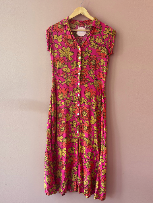 RENEW - Retro Hot Pink Orange Floral Dress