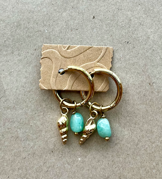 Worm Snail Shell Earrings - Aquamarine