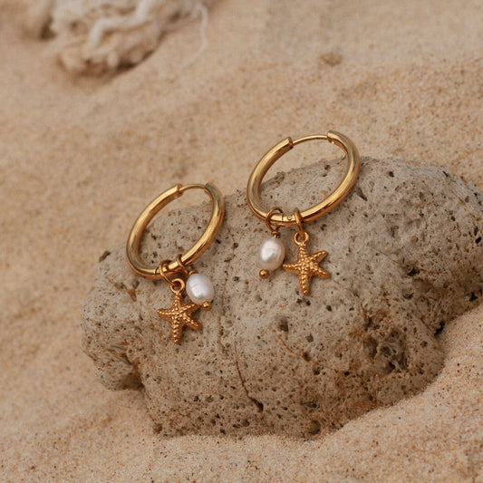 Starfish Earrings - Natural Pearl