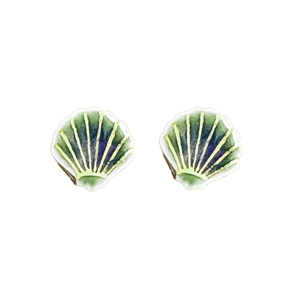Sea Shell Porcelain Stud Earrings: Blue Green