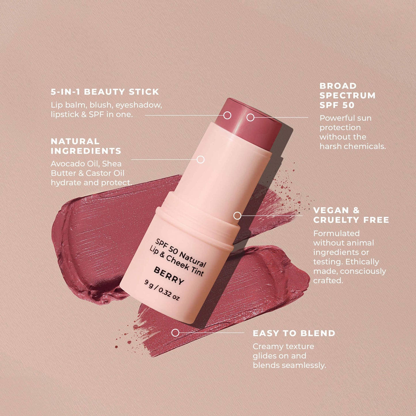 SPF 50 Natural Lip & Cheek Tint: Rose