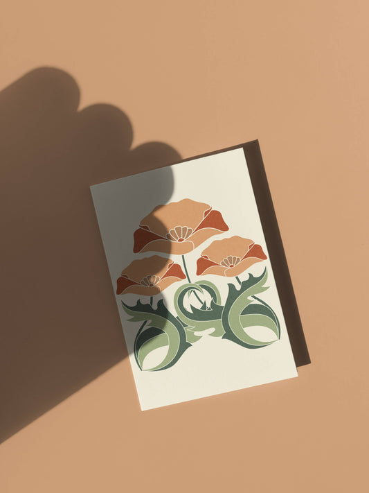 Poppy Tile Greeting card-Vintage Retro Greeting Card