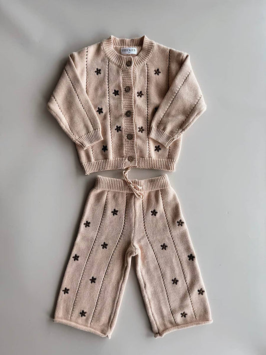 Cotton Knit Set  | Embroidery Brown Daisy
