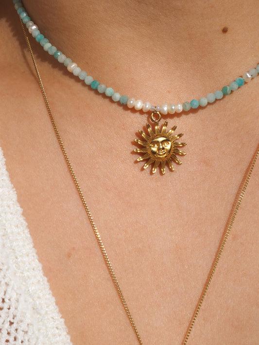 Sun Beaded Necklace Freshwater Pearls and Gemstone