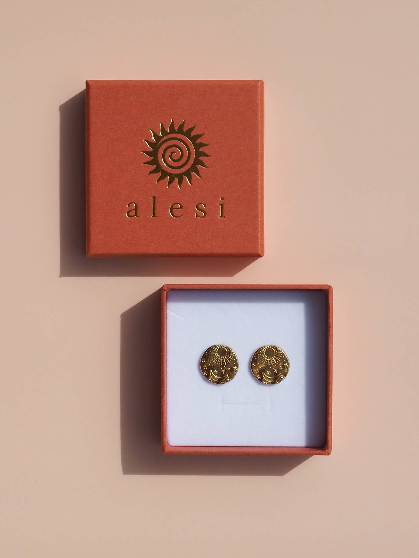 18K Gold Sun Moon Hammered Earrings: (Silver) Stainless Steel