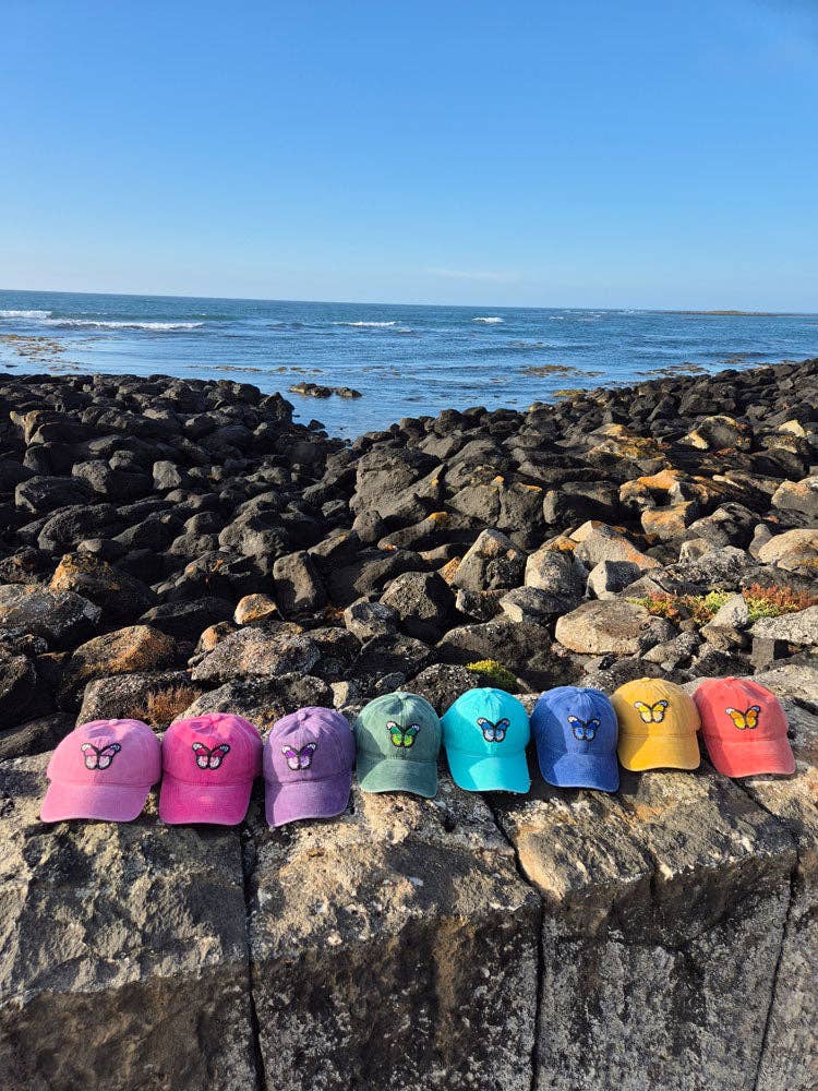 Vintage Washed Cap - 100% Cotton - Byron Bay - Butterfly - Ocean