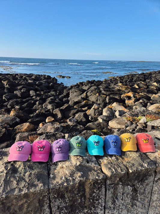 Vintage Washed Cap - 100% Cotton - Byron Bay - Butterfly - Ocean