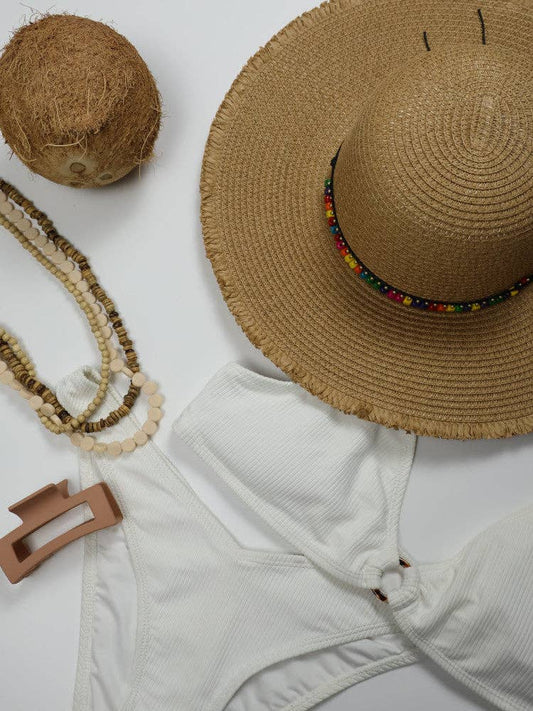 Floppy Beaded Sun Hat - Cancun - Natural