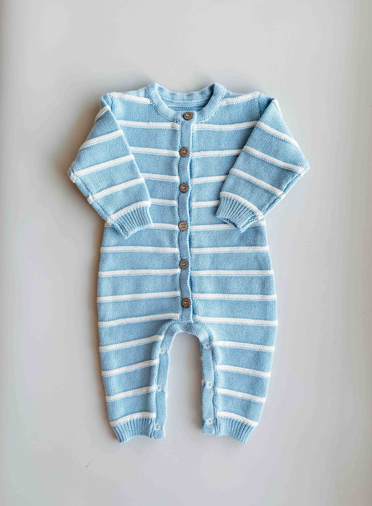 Raised Stripe Full Romper - Arctic