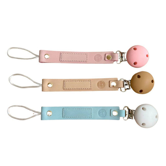 Coloured Panel Leather Dummy Clips: Baby Blue / Baby Blue