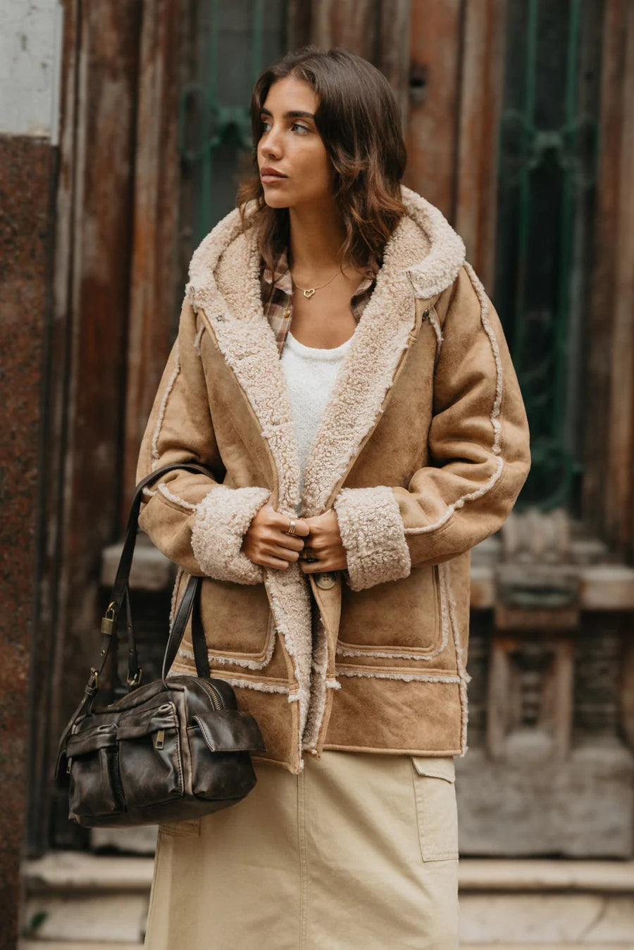 Wildway Sherpa Suede Jacket Unisex - Light Brown