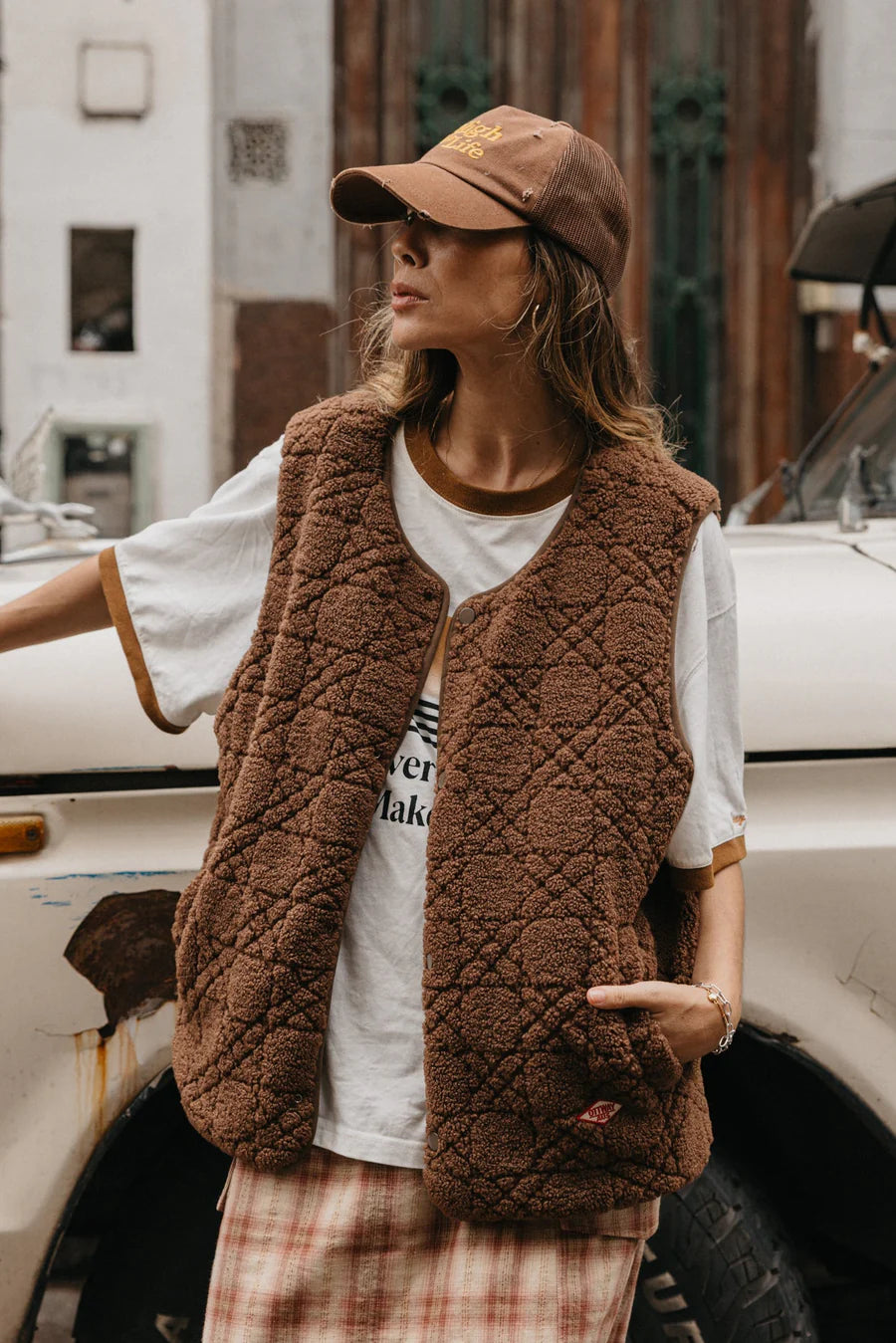 Nomad Sherpa Reversible Checked Vest Unisex - Brown
