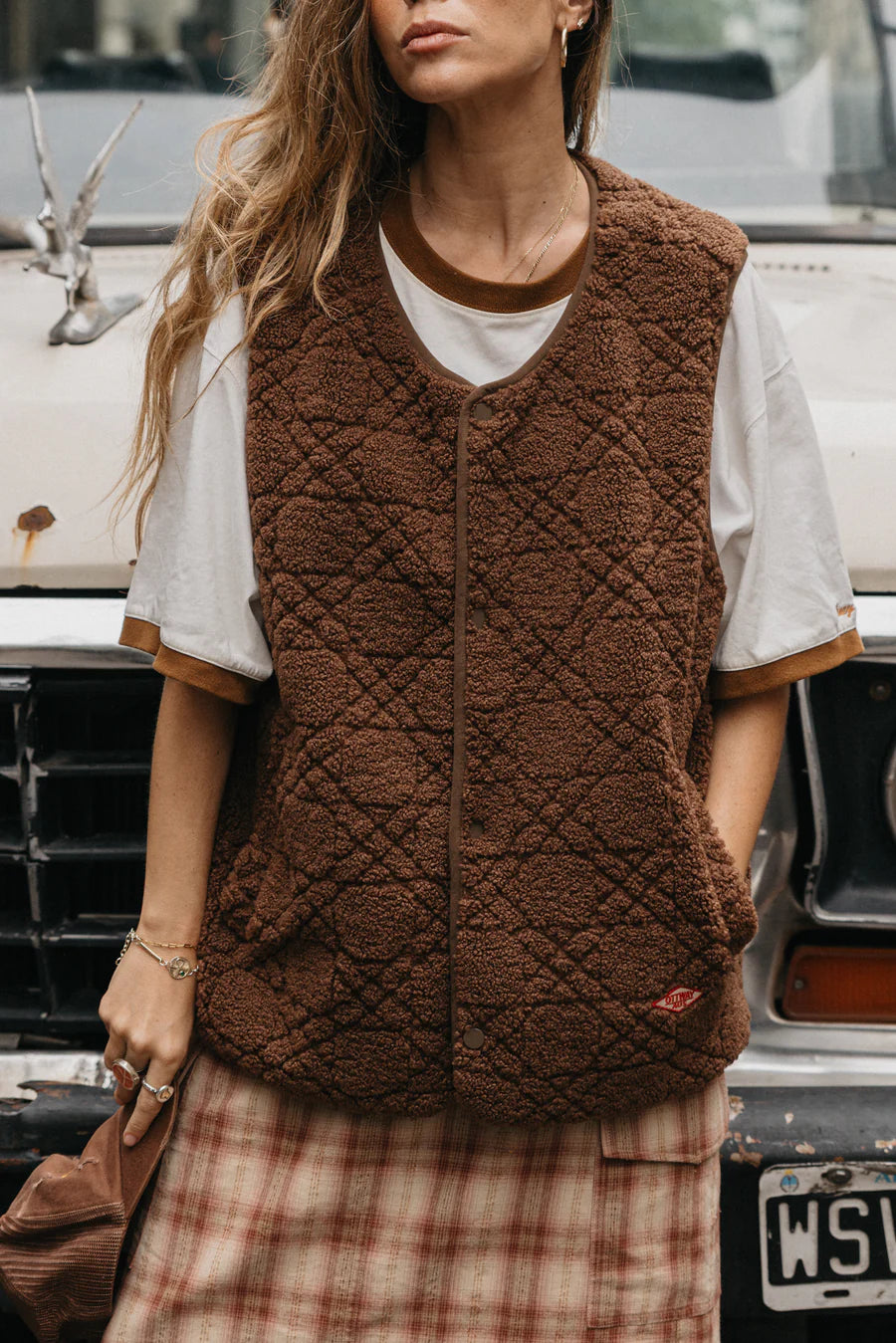 Nomad Sherpa Reversible Checked Vest Unisex - Brown