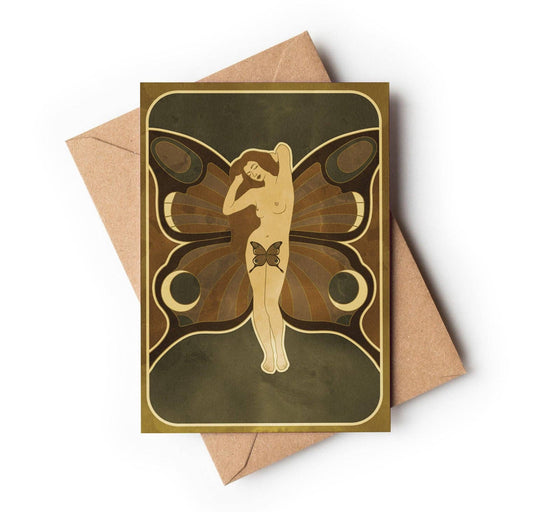 Vintage Butterfly Pinup - Retro Style Greeting Card